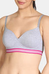 Zivame Sporty Twist Padded Non Wired 3/4th Coverage T-Shirt Bra - Grey Melange — thumbnail 6